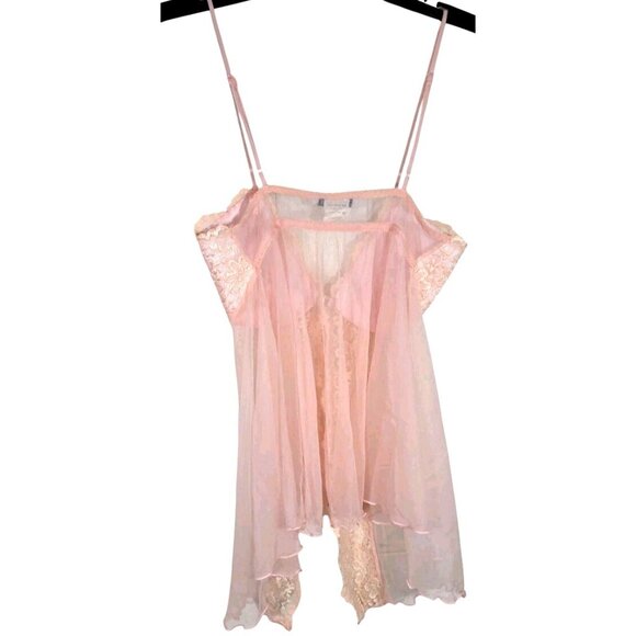 Vintage Y2K Sheer Lace Babydoll Pink Floral Top Romantic Style Coquette Seductiv - Picture 6 of 6